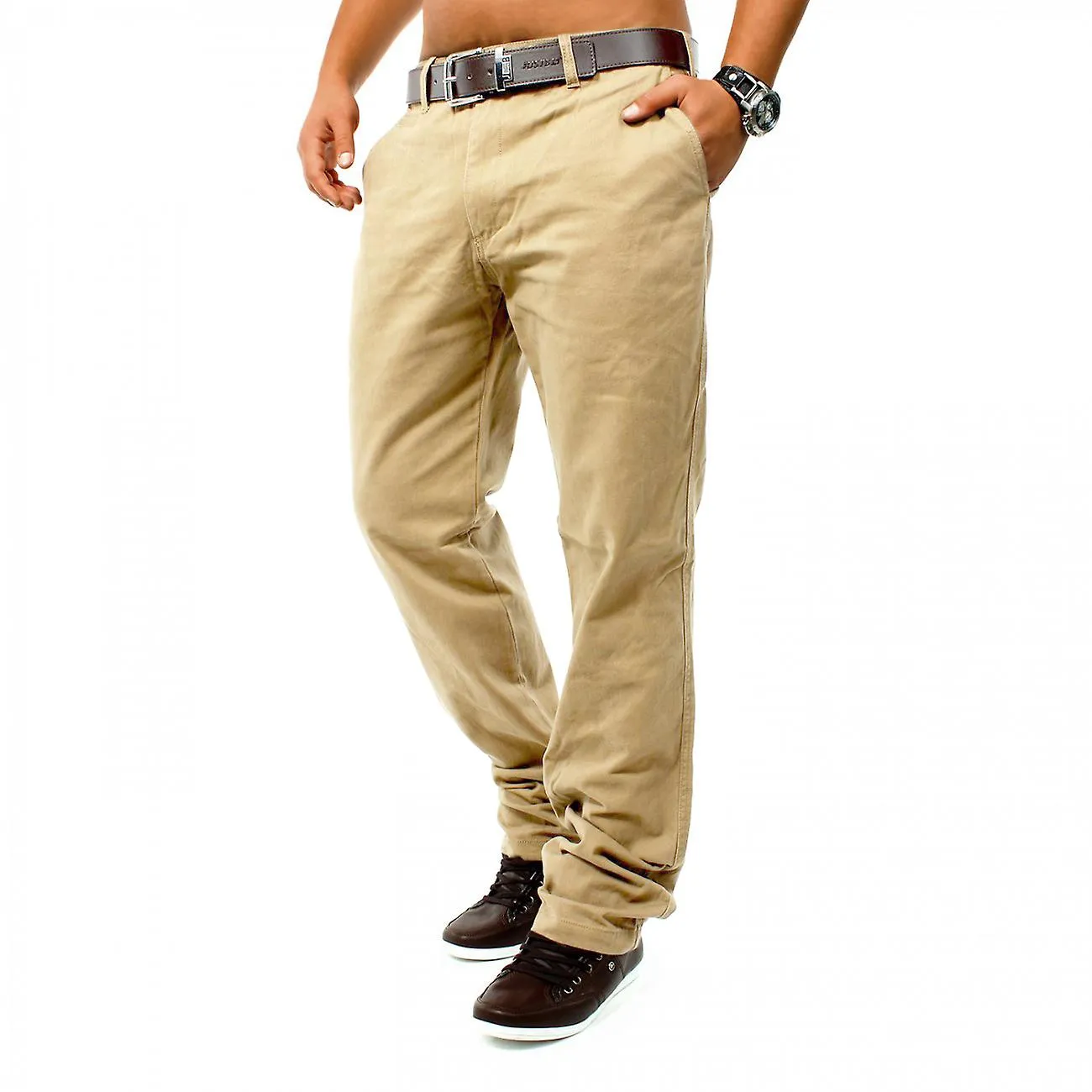 Herren Elegante Chino Jeans Hose Locker Regular Fit 5 Pocket Baumwolle
