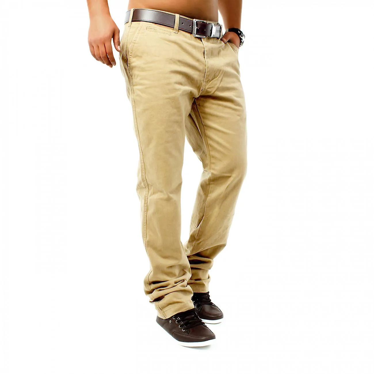 Herren Elegante Chino Jeans Hose Locker Regular Fit 5 Pocket Baumwolle