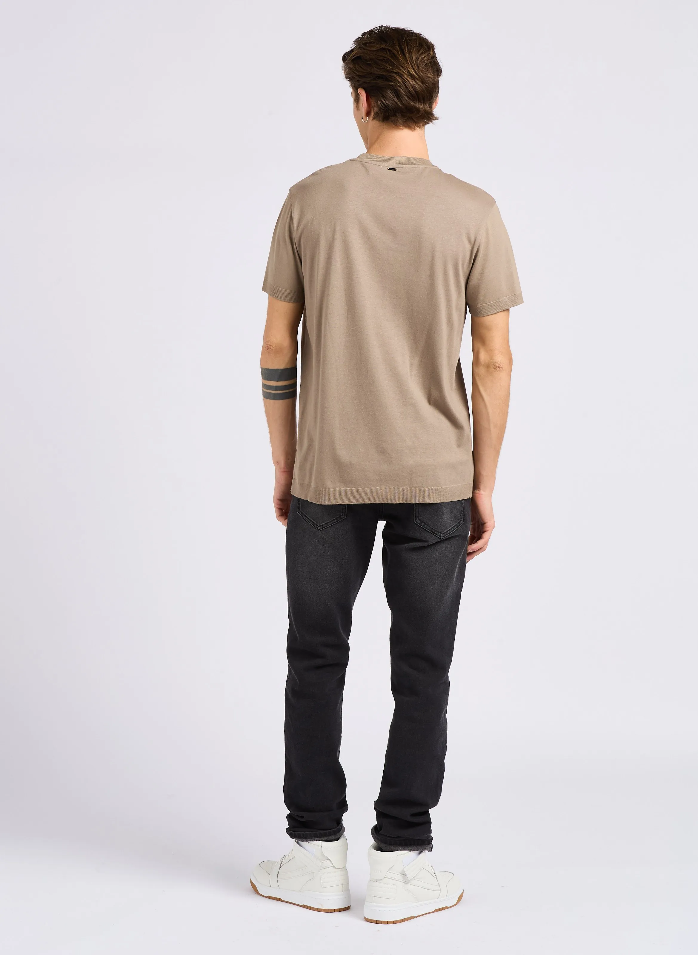 IKKS Camiseta de cuello redondo de algodón elástico en marron