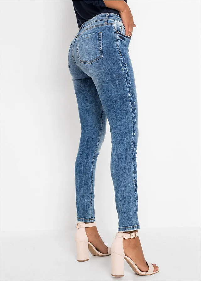 Jeans con bordado Piedra azulada