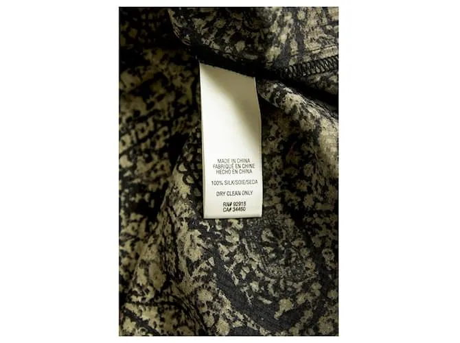 Juicy Couture Caqui Negro Abstracto Sin Mangas 100% Mini Vestido Tanque De Seda Talla M Castaño Beige 