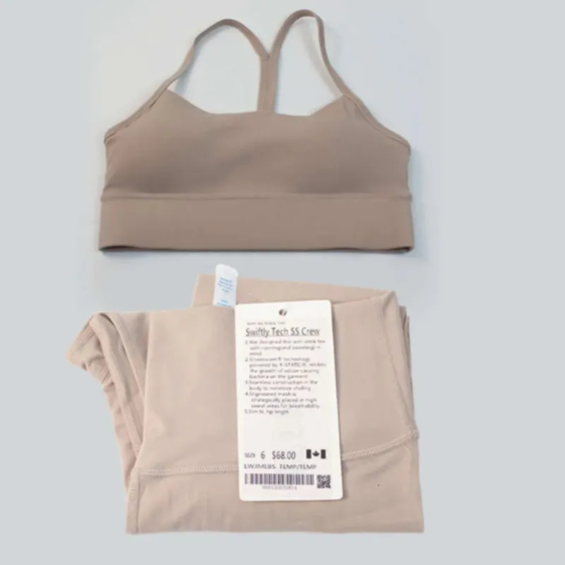Ll para mujer Yoga Alineando Yoga Set de limón para mujer Traje de deportes de 2 piezas Fitness Top Bura en forma de Y Fitness L
