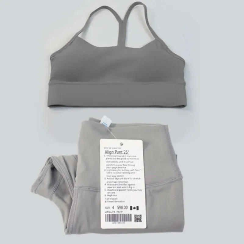 Ll para mujer Yoga Alineando Yoga Set de limón para mujer Traje de deportes de 2 piezas Fitness Top Bura en forma de Y Fitness L
