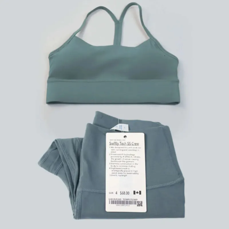 Ll para mujer Yoga Alineando Yoga Set de limón para mujer Traje de deportes de 2 piezas Fitness Top Bura en forma de Y Fitness L
