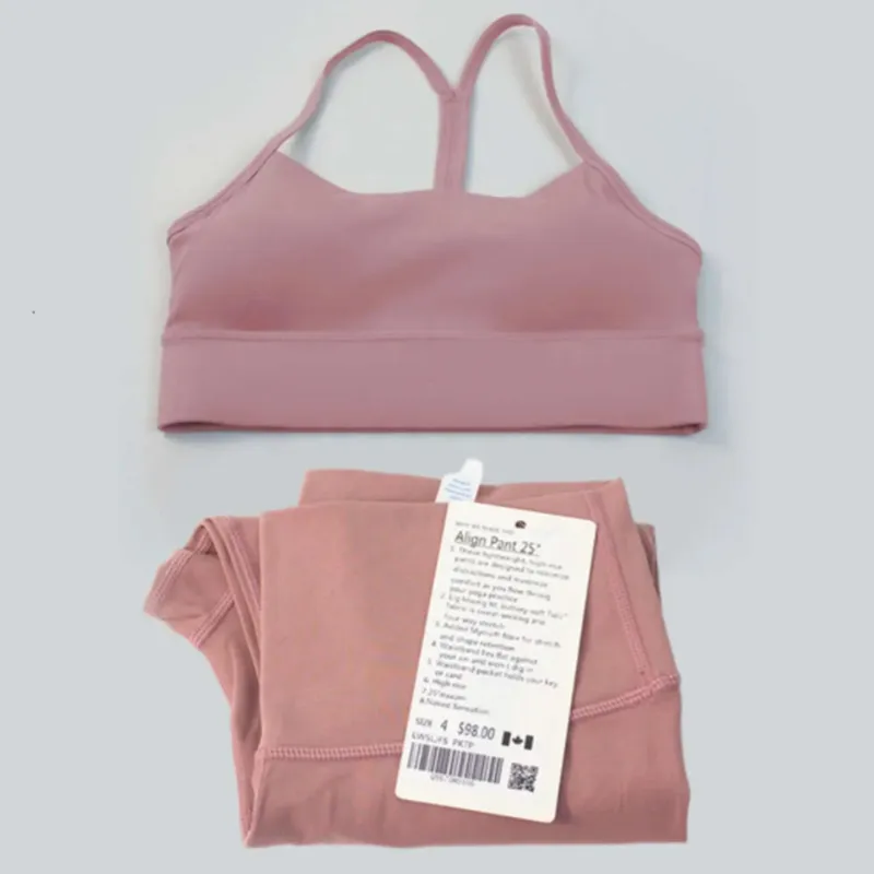 Ll para mujer Yoga Alineando Yoga Set de limón para mujer Traje de deportes de 2 piezas Fitness Top Bura en forma de Y Fitness L