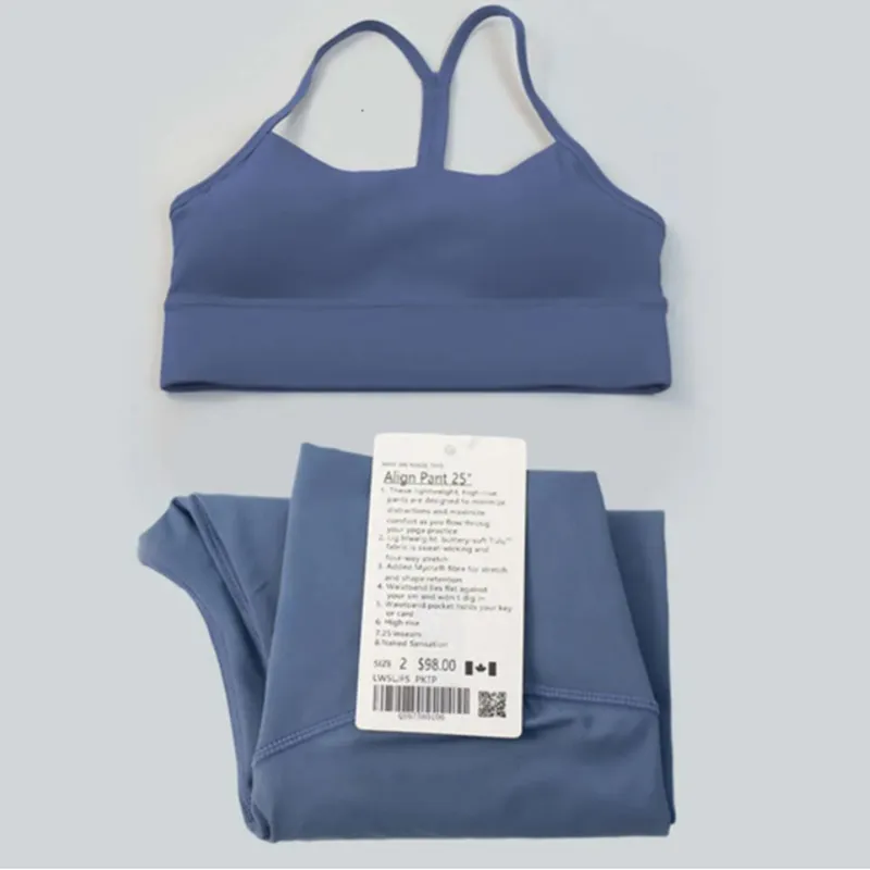 Ll para mujer Yoga Alineando Yoga Set de limón para mujer Traje de deportes de 2 piezas Fitness Top Bura en forma de Y Fitness L
