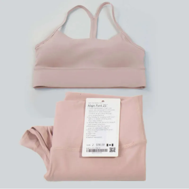 Ll para mujer Yoga Alineando Yoga Set de limón para mujer Traje de deportes de 2 piezas Fitness Top Bura en forma de Y Fitness L