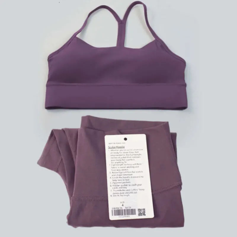 Ll para mujer Yoga Alineando Yoga Set de limón para mujer Traje de deportes de 2 piezas Fitness Top Bura en forma de Y Fitness L