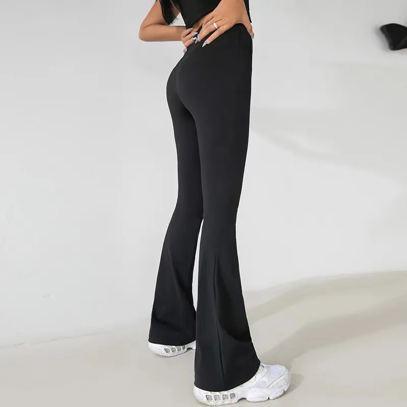 LLUU2024 LEGGINGS DE YOGA GROOVE PANTALONES ACAMPANADOS PANTALONES DE PIERNAS ANCHAS NUEVAS MUJERES DESNUDAS ELEVADOR DE CADERA