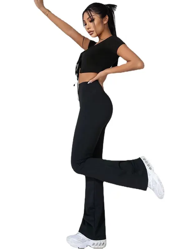 LLUU2024 LEGGINGS DE YOGA GROOVE PANTALONES ACAMPANADOS PANTALONES DE PIERNAS ANCHAS NUEVAS MUJERES DESNUDAS ELEVADOR DE CADERA
