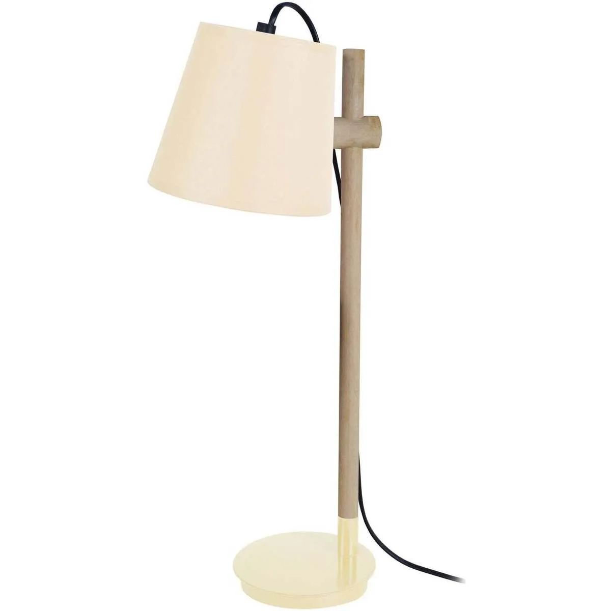 Lámpara de escritorio redondo madera natural y crema