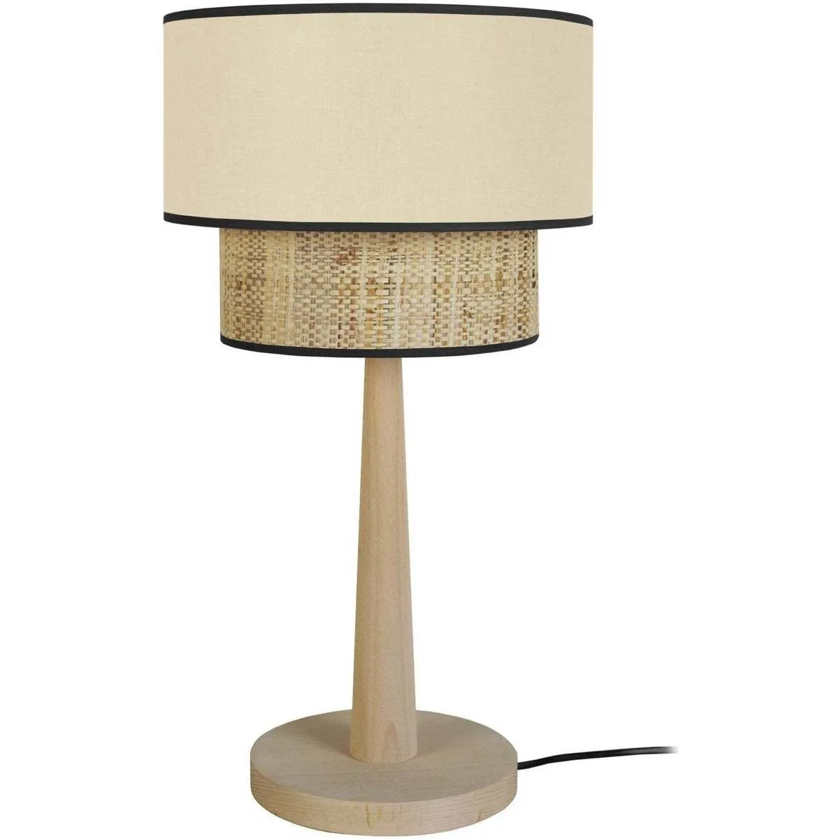 lámpara de noche redondo madera natural y crema