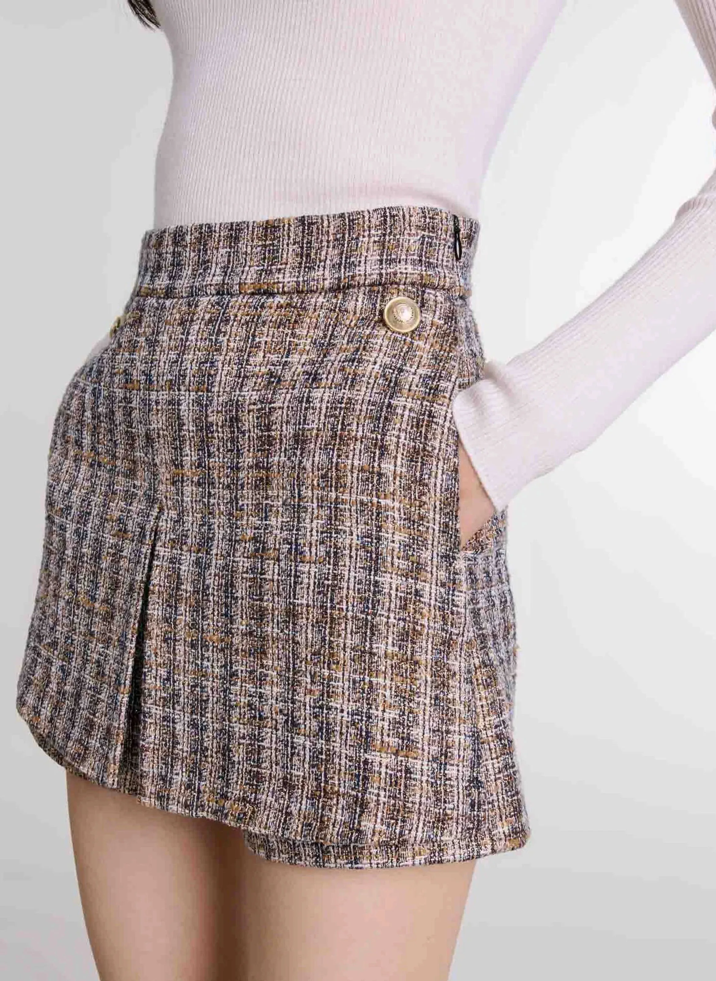 MAJE Short trampantojo de tweed en marron