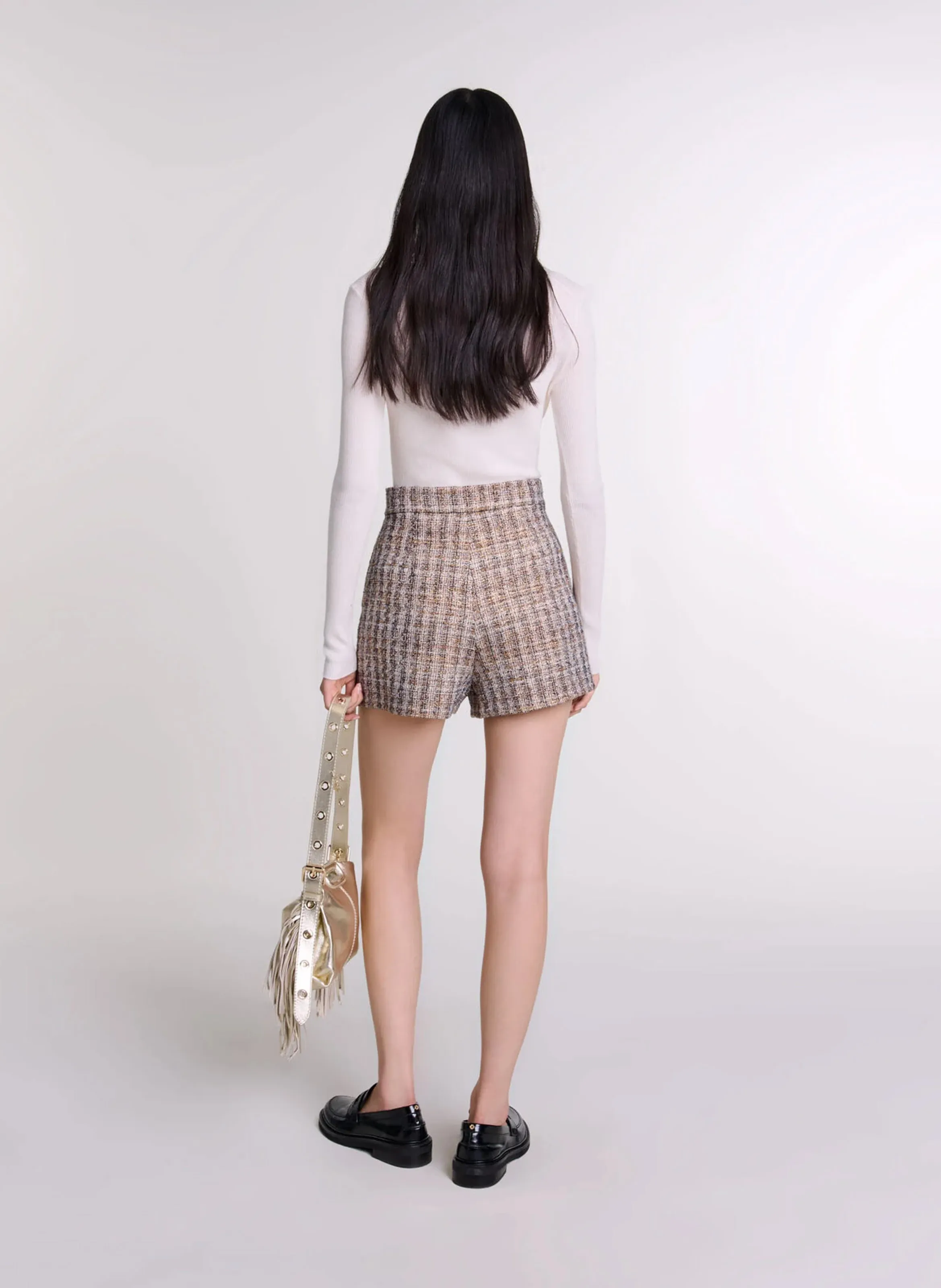 MAJE Short trampantojo de tweed en marron