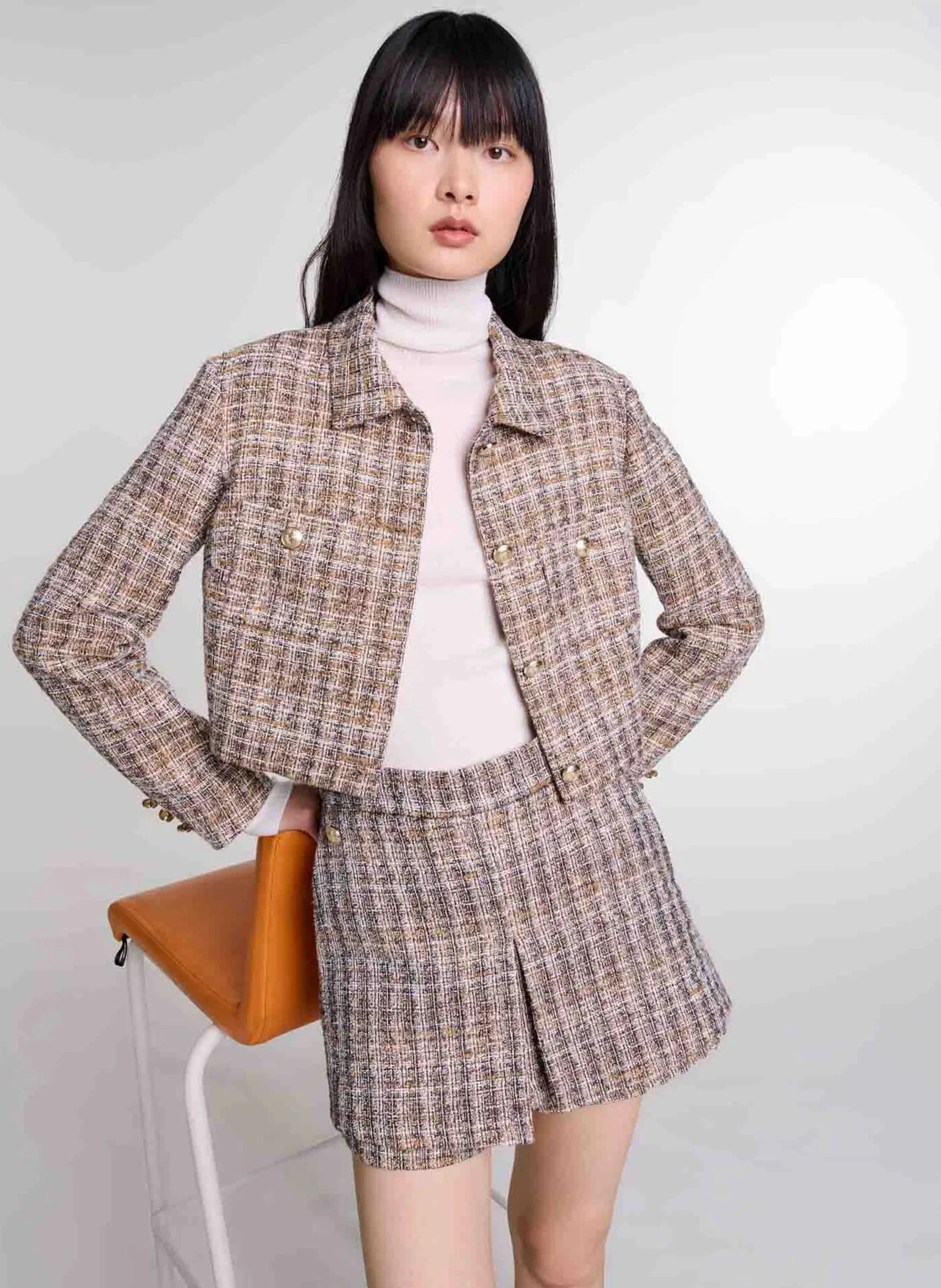 MAJE Short trampantojo de tweed en marron