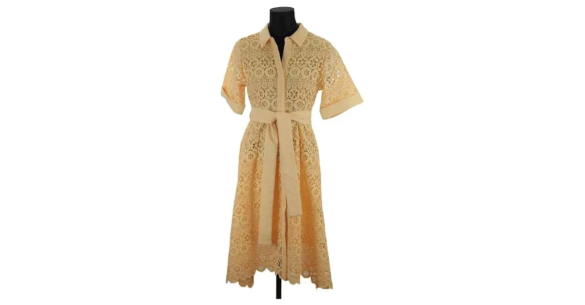 Maje Vestido con encaje Amarillo 