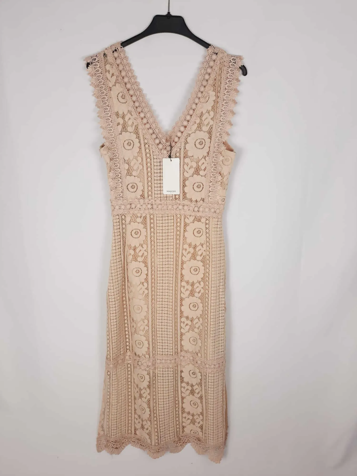 MANGO. Vestido largo maquillaje encaje T.s