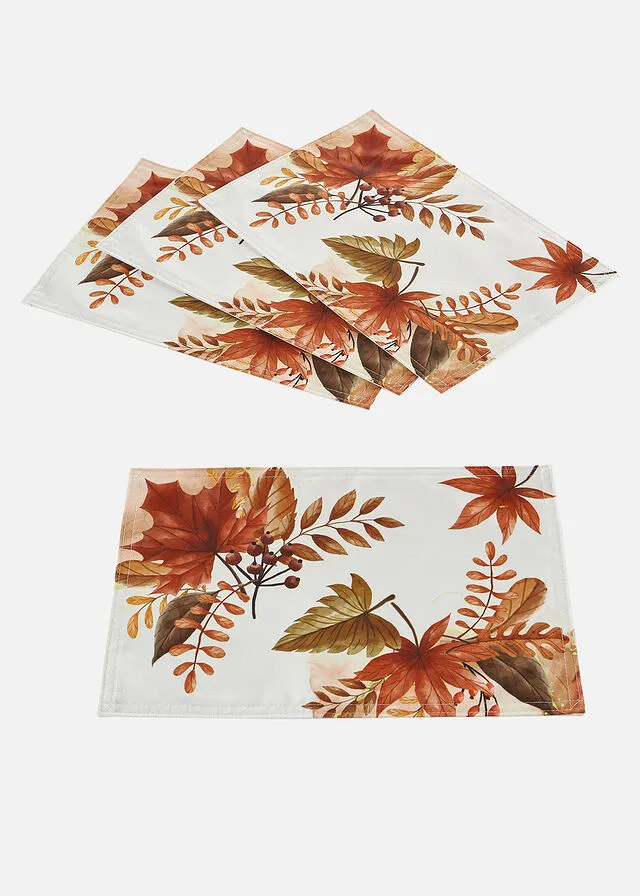 MANTELES INDIVIDUALES CON ESTAMPADO DE HOJAS (4 UNIDADES) BLANCONARANJA