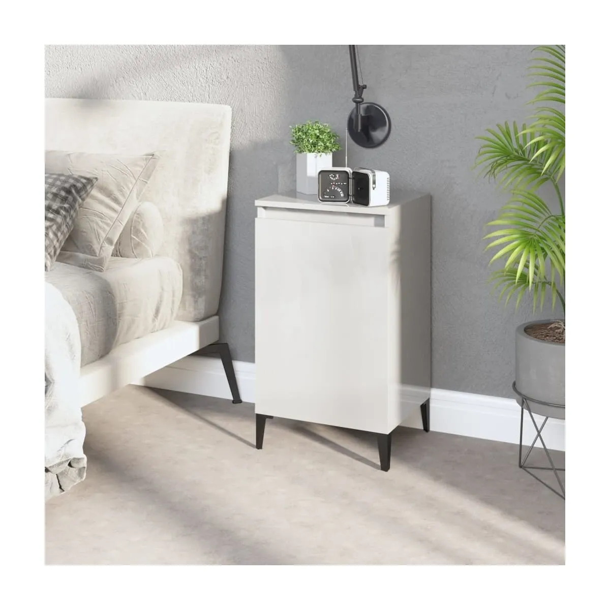 Mesita de noche madera contrachapada blanco brillo 40x35x70 cm