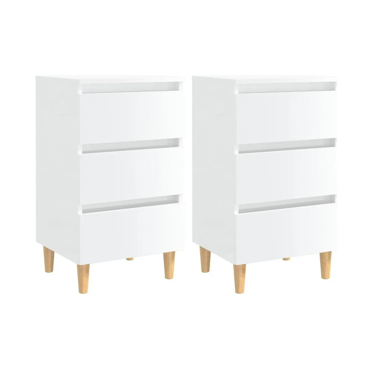 Mesita de noche patas madera 2 uds blanco brillo 40x35x69 cm