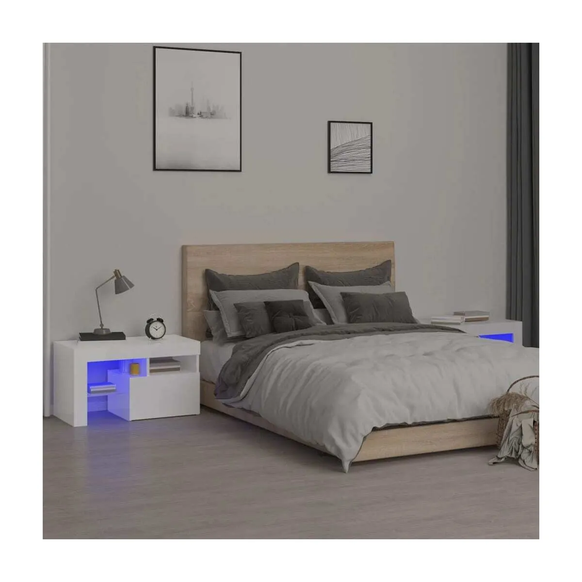 Mesitas de noche con luces LED 2 uds blanco brillo