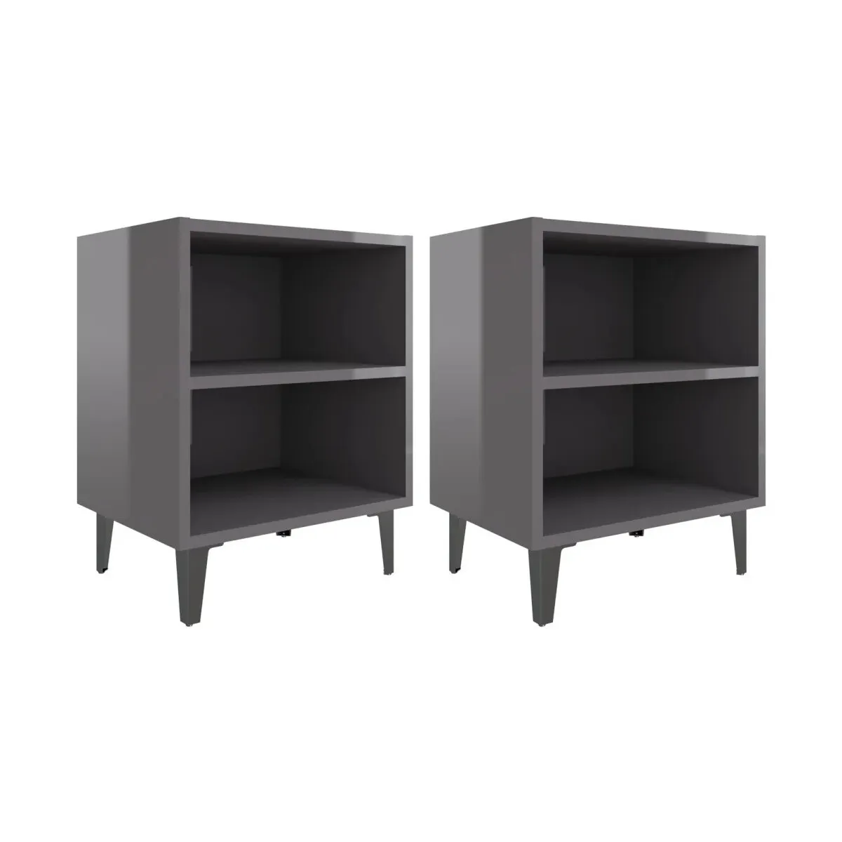 Mesitas de noche patas de metal 2 uds gris brillo 40x30x50 cm