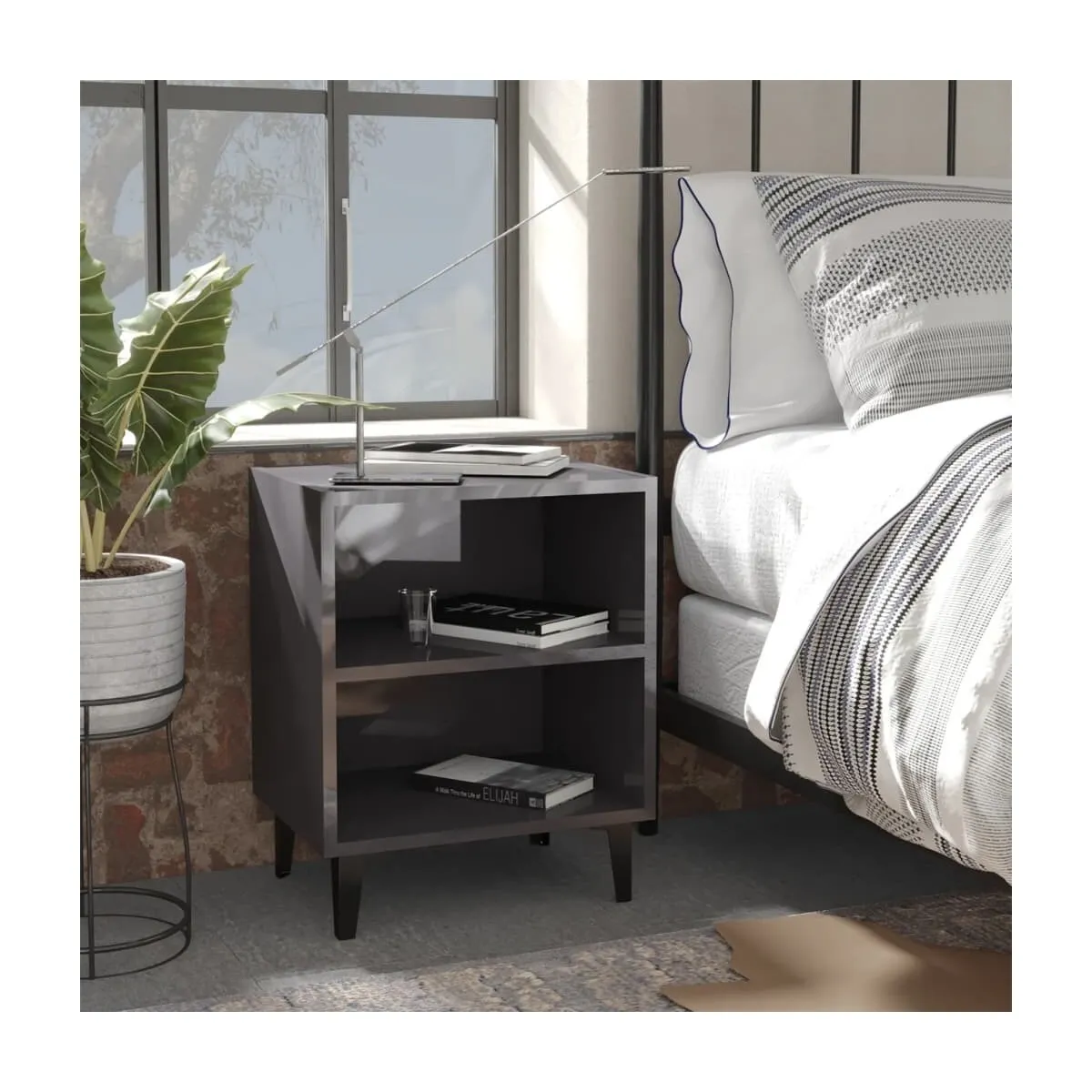 Mesitas de noche patas de metal 2 uds gris brillo 40x30x50 cm