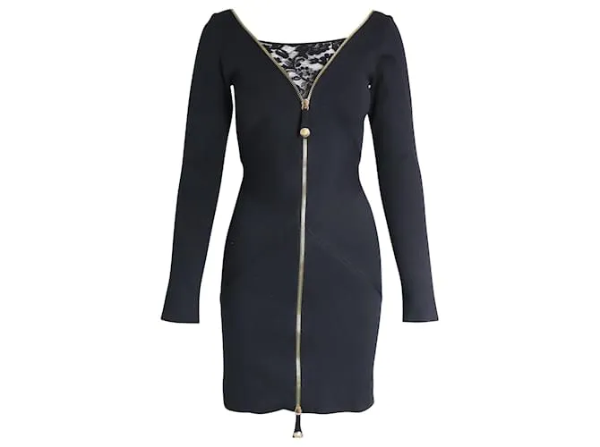 Minivestido con aplicación de encaje en seda negra de Temperley London Negro 