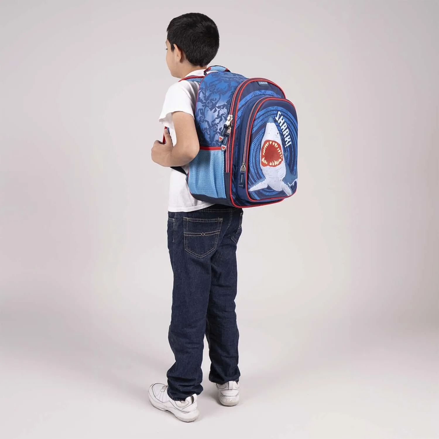 Mochila Grande Azul Para Nio Chenson Porta Tablet De Hasta 10 Sharky