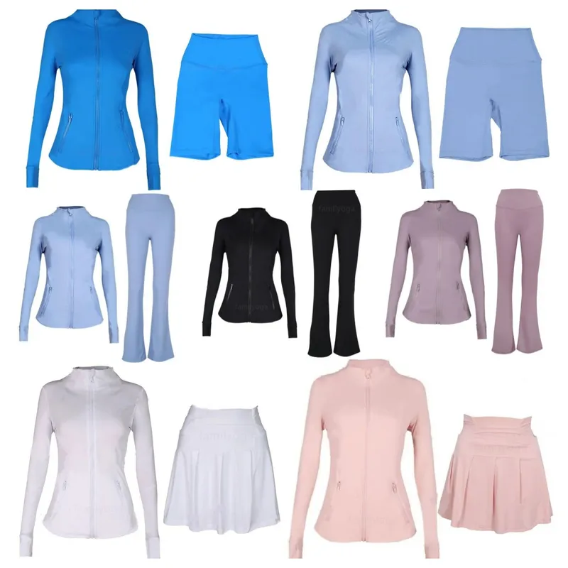 Mujeres Conjunto de yoga informal de deportes cortos Conjuntos de entrenamiento para mujeres Jackets Leggings Jackets cremallas 
