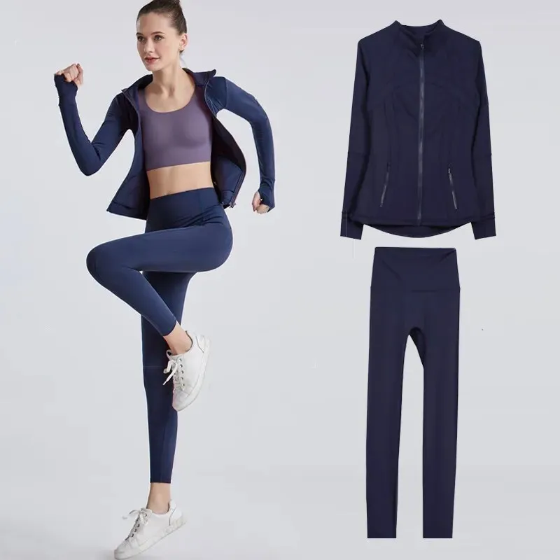 Mujeres Conjunto de yoga informal de deportes cortos Conjuntos de entrenamiento para mujeres Jackets Leggings Jackets cremallas 