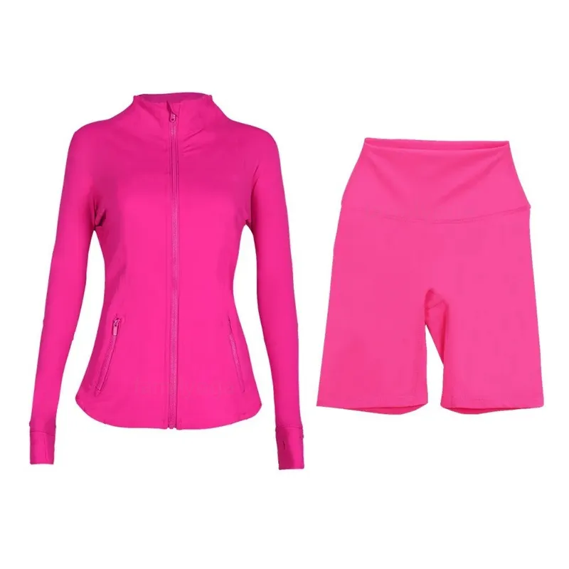 Mujeres Conjunto de yoga informal de deportes cortos Conjuntos de entrenamiento para mujeres Jackets Leggings Jackets cremallas 