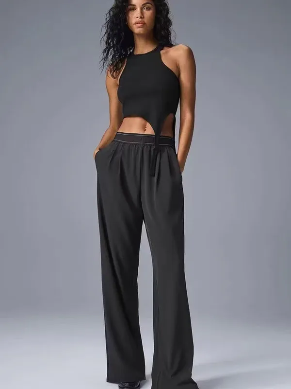 Nuevos pantalones informales de pierna recta de yoga para mujer con cintura caliente para deportes al aire libre pantalones de p