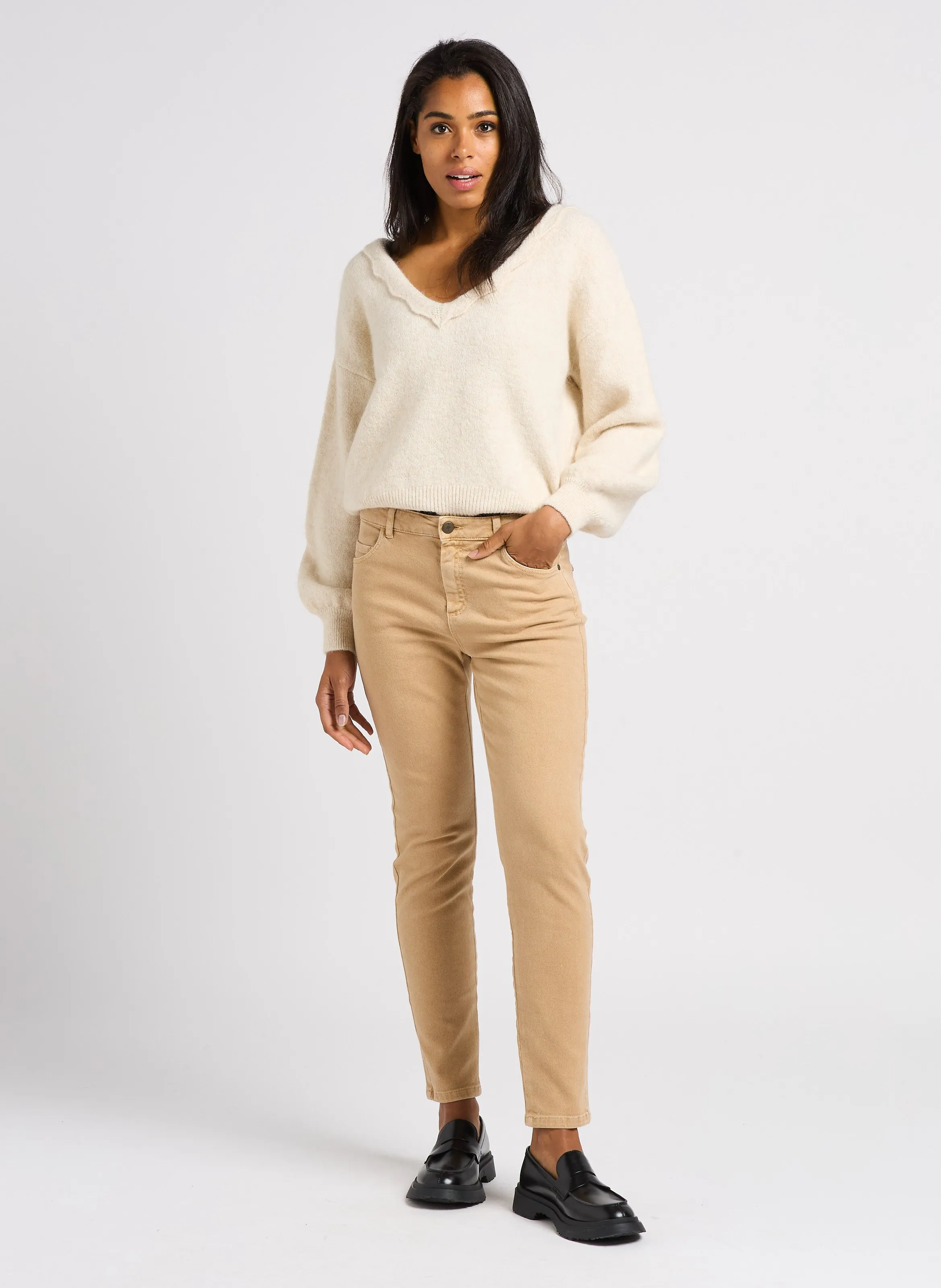 ONE STEP LE MONICA  PANTALóN SLIM DE ALGODóN MEZCLADO EN MARRON