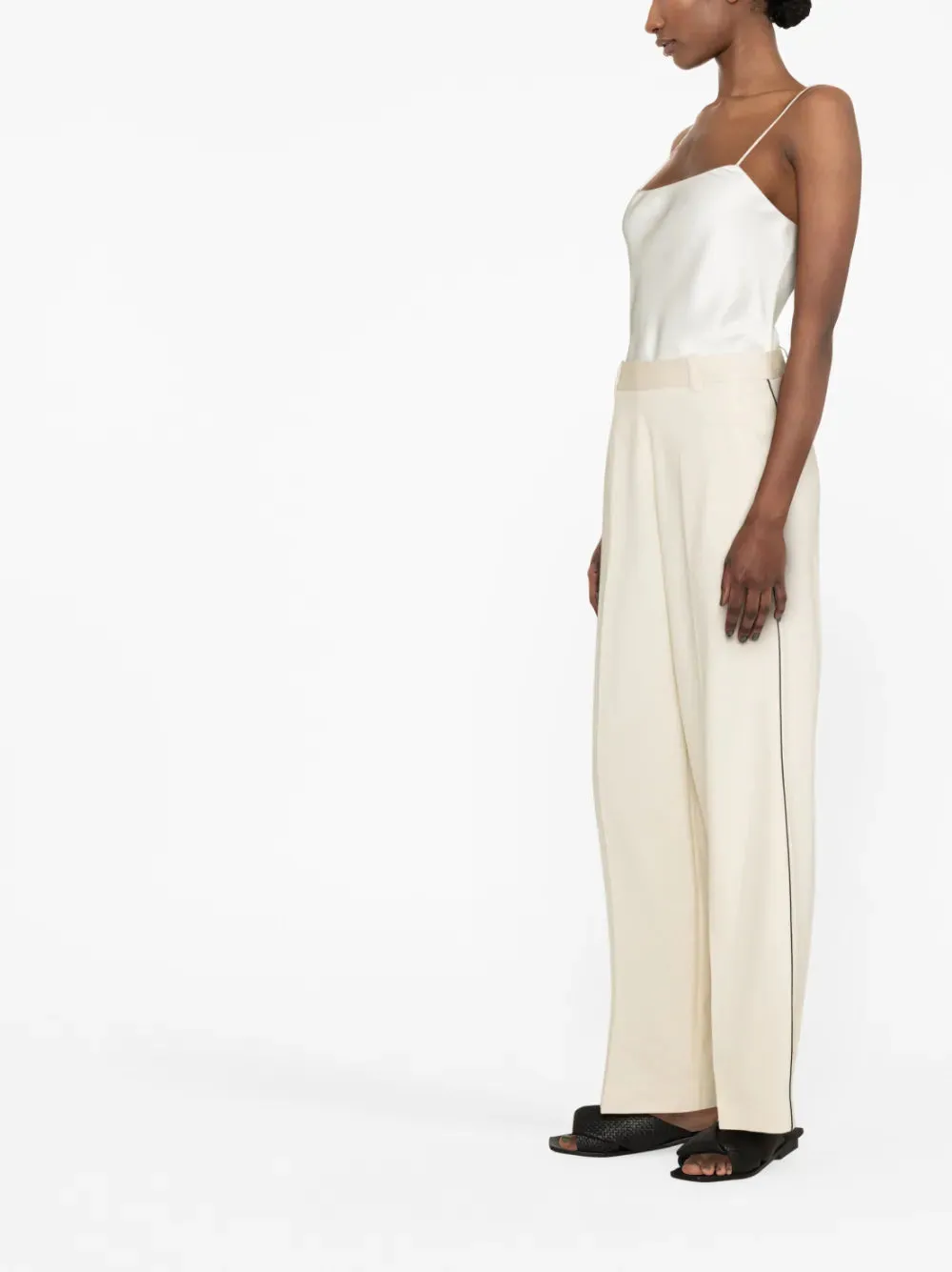 PANTALN ANCHO CREMA RIBETE NEGRO
