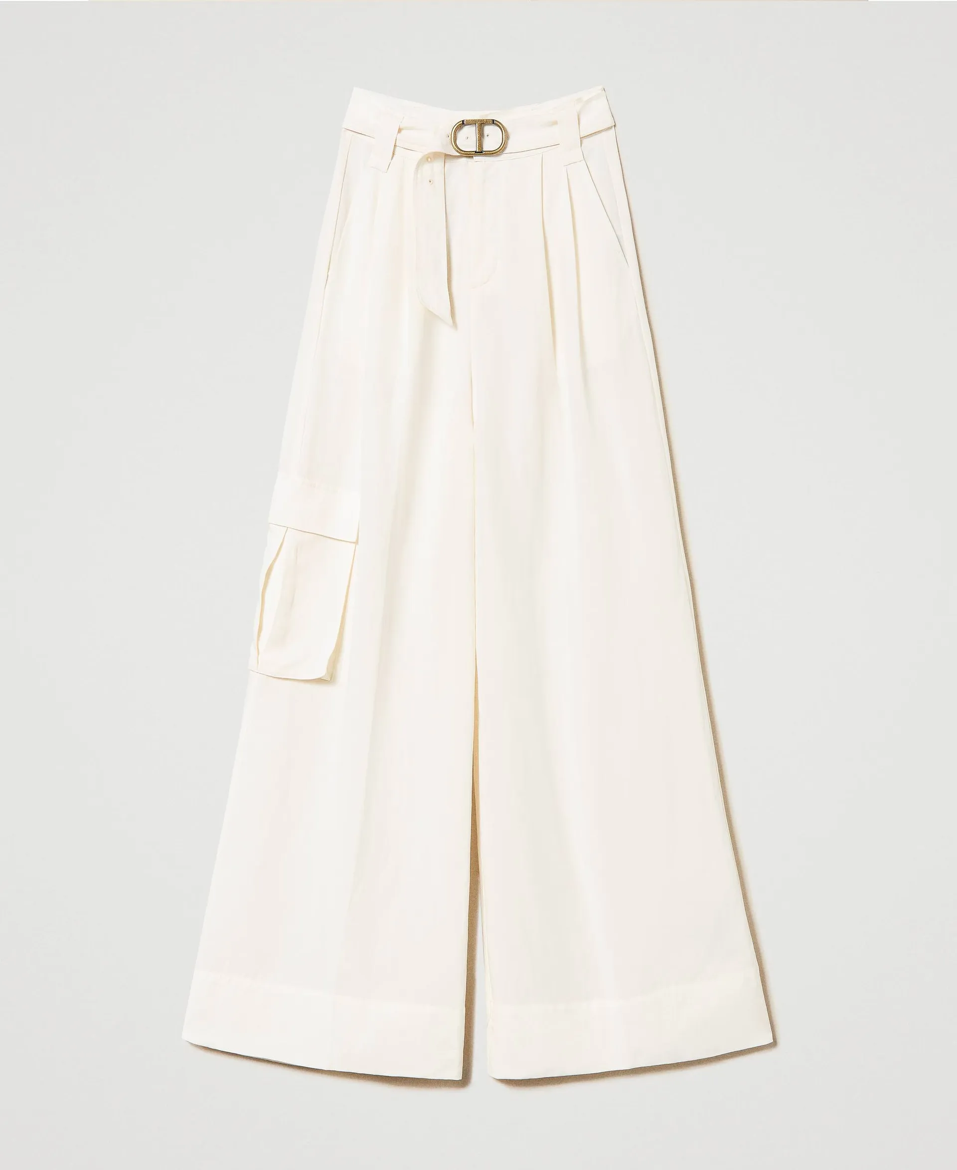 Pantalón de pernera ancha en lona mezcla de lino