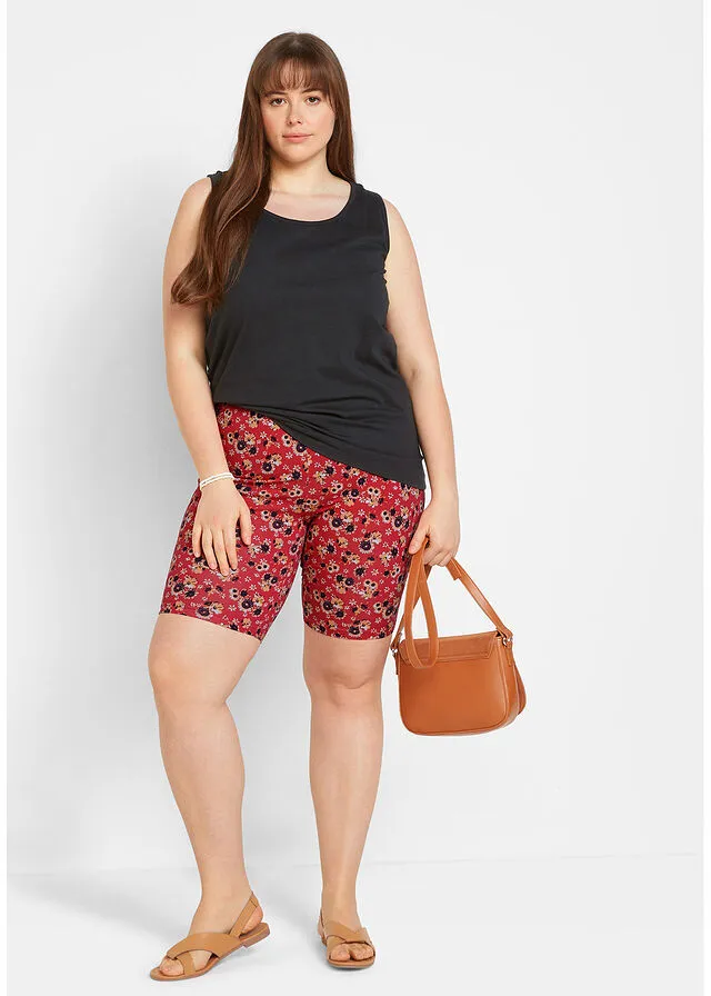 Pantalón ciclista con elástico (2 unidades) rosa hibisco + negro con flores