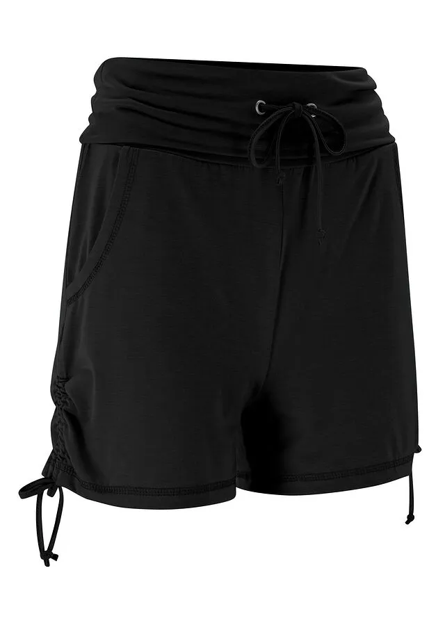 Pantalón corto con fruncido Negro
