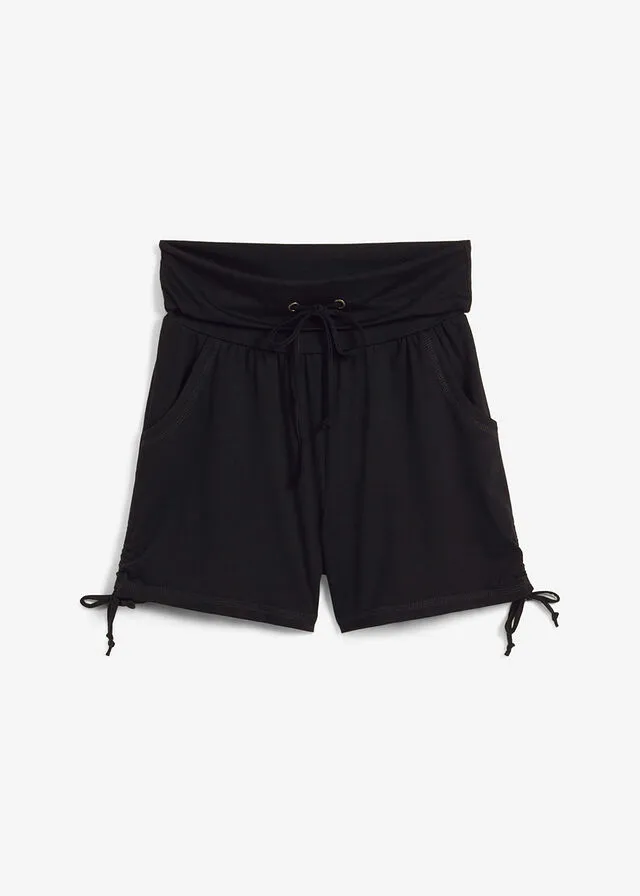 Pantalón corto con fruncido Negro