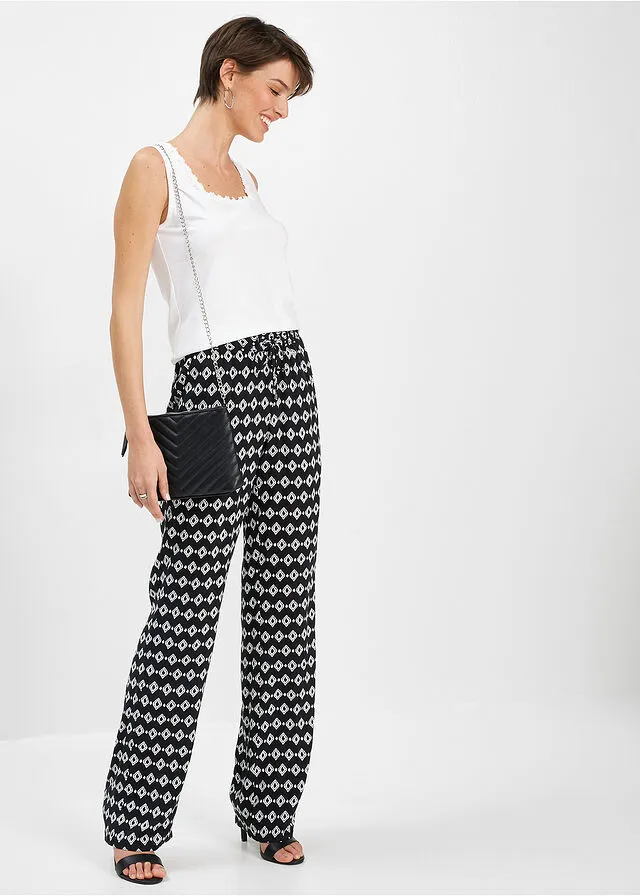 PANTALóN DE VISCOSA ESTAMPADO NEGROBLANCO ESTAMPADO