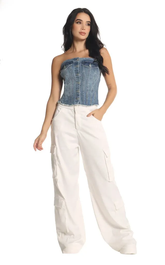 Pantalón Marfil Cargo Bota Recta