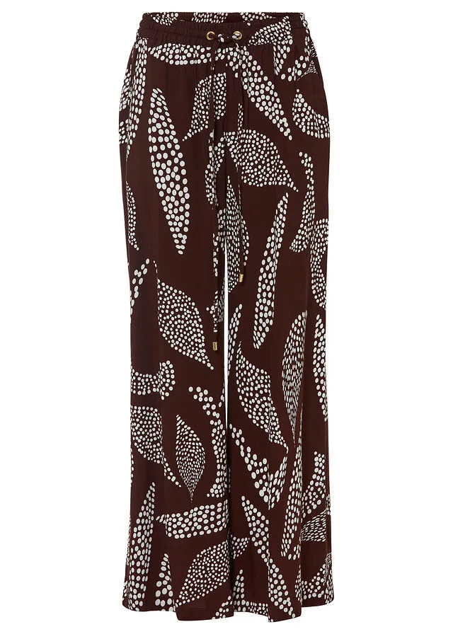 PANTALóN MARLENE DE VISCOSA MARRóN TIERRABLANCO LANA ESTAMPADO