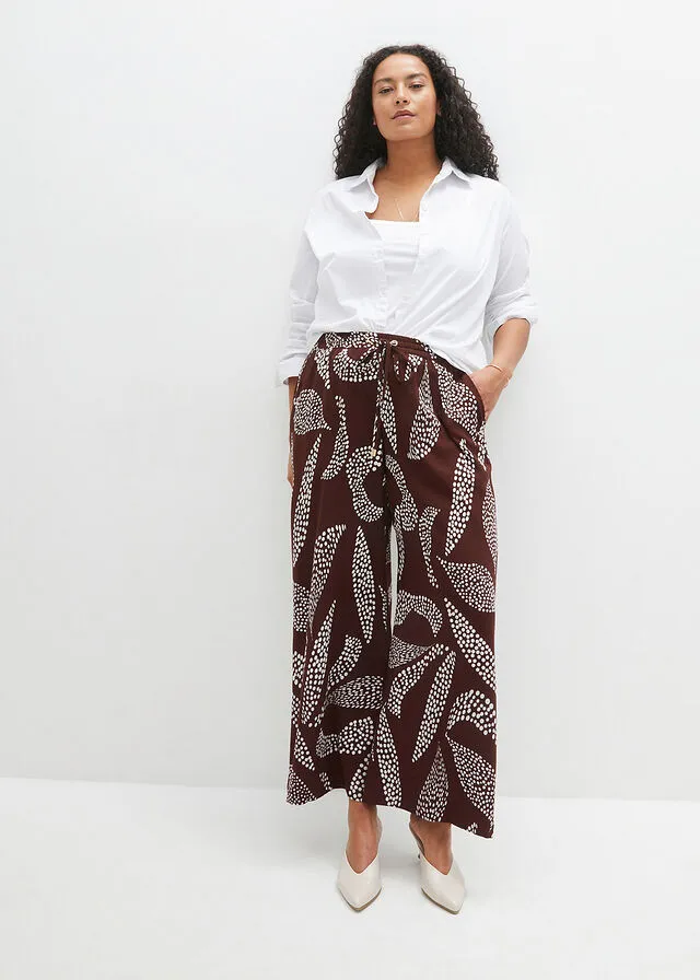 PANTALóN MARLENE DE VISCOSA MARRóN TIERRABLANCO LANA ESTAMPADO