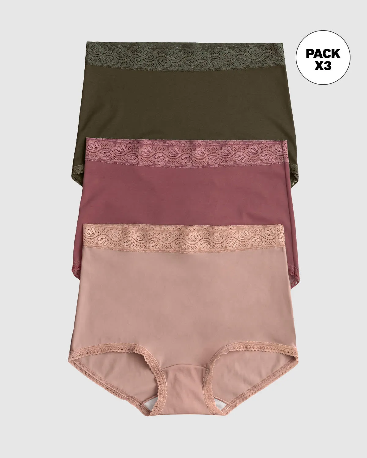 Paquete x 3 panties clásicos con toques de encaje