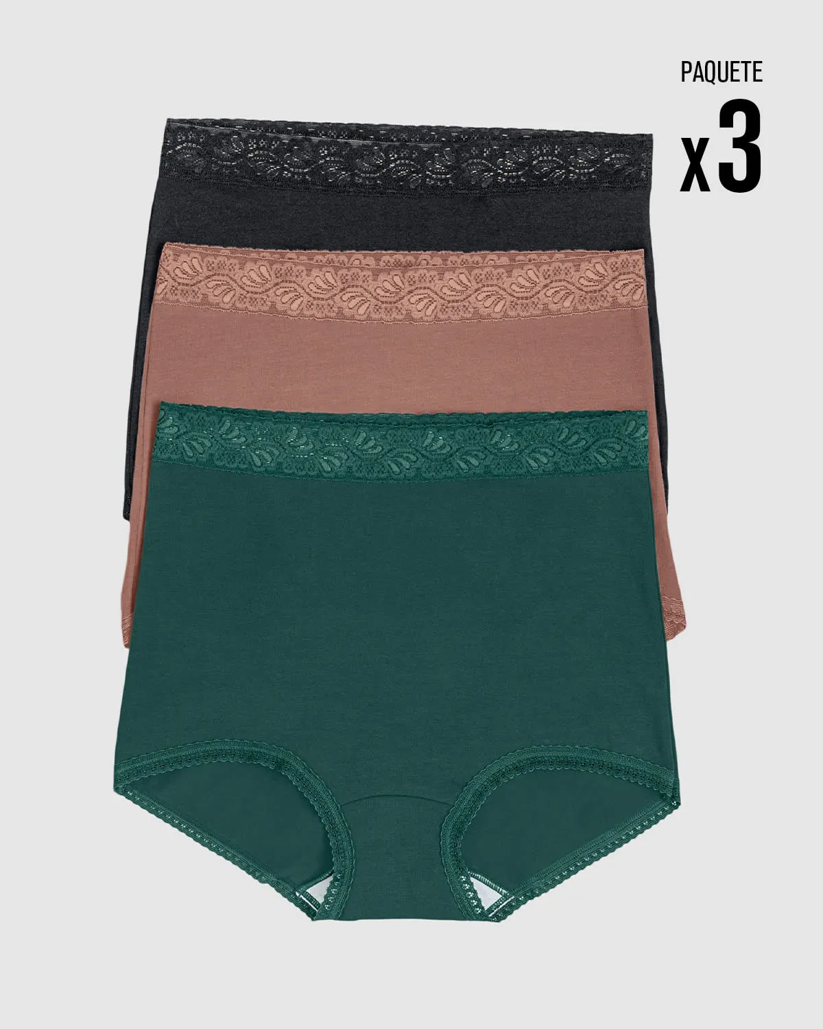 Paquete x 3 panties clásicos con toques de encaje