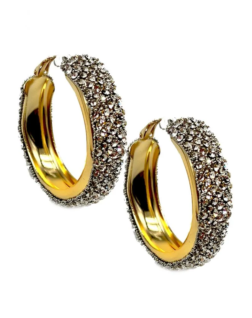 PENDIENTES DE AROS DE CRISTAL BRILLO Y DORADO EN DEGRADEE
