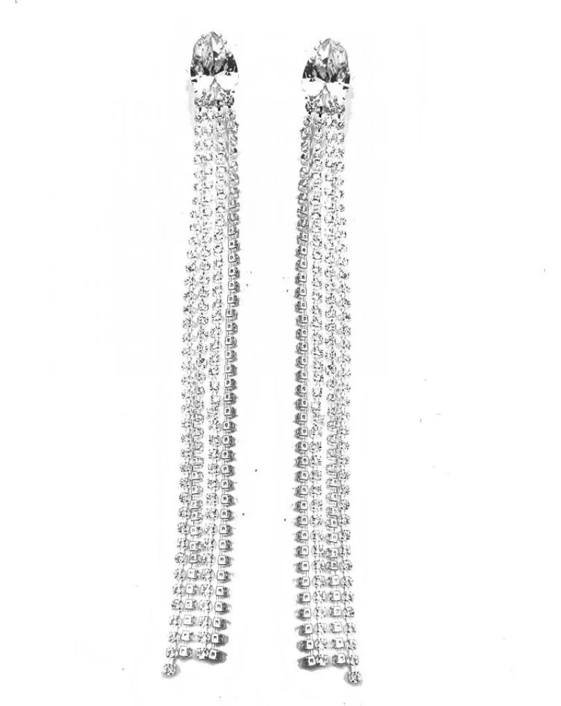 PENDIENTES DE FIESTA LARGOS CON CASCADA XXL EN CRISTAL BRILLO