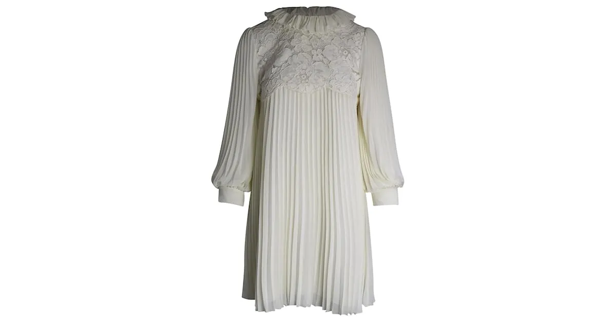 Philosophy di Lorenzo Serafini Minivestido plisado con paneles de encaje en poliéster blanco 