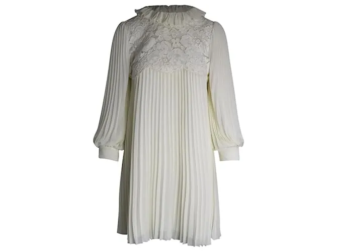 Philosophy di Lorenzo Serafini Minivestido plisado con paneles de encaje en poliéster blanco 