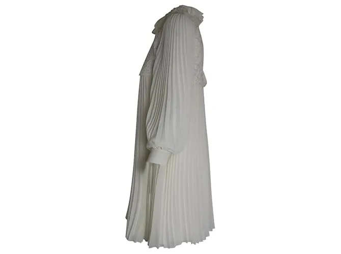Philosophy di Lorenzo Serafini Minivestido plisado con paneles de encaje en poliéster blanco 
